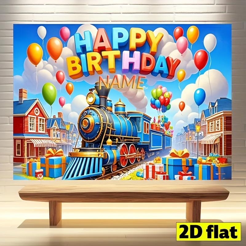 2D Plane Party Banner - Customizable Colorful Cartoon Train Theme Birthday Background Cloth