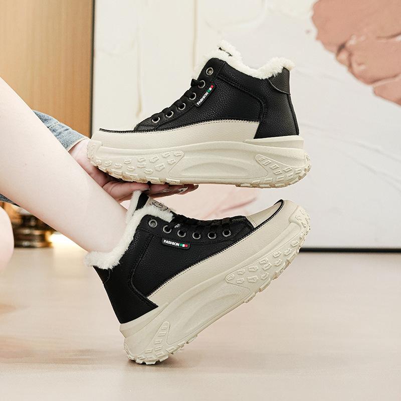 Новые зимние бархатные папины спортивные модные обувь студенческая теплая высокие хлопковые ботинки Q