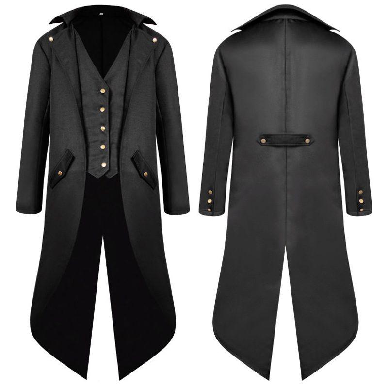 [Hot Sale] European and American Medieval Retro Coat Cosplay Costume Men's Mid-Length Punk Retro Tailcoat.