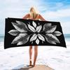Black Beach Towel with Leaf Pattern, Elegant Botanical Art Quick-Dry Sand-Free Microfiber Bath Towels for Yoga, Swim and Travel