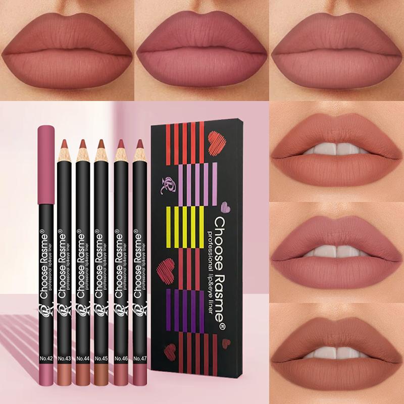 6- Plump Lip Liner Set, Soft, Bright, Rich, Silky, Smooth, Delicate, Waterproof, Easy Makeup, Portable Lipliner