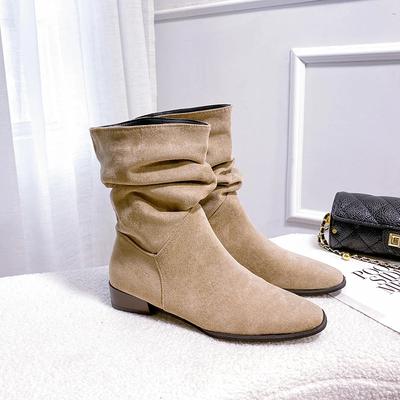 Весна Осень Женские Ботильоны Модные Острые Носки Квадратные Низкие Каблуки Повседневные Короткие Ботинки Женские Туфли Без Застежек
