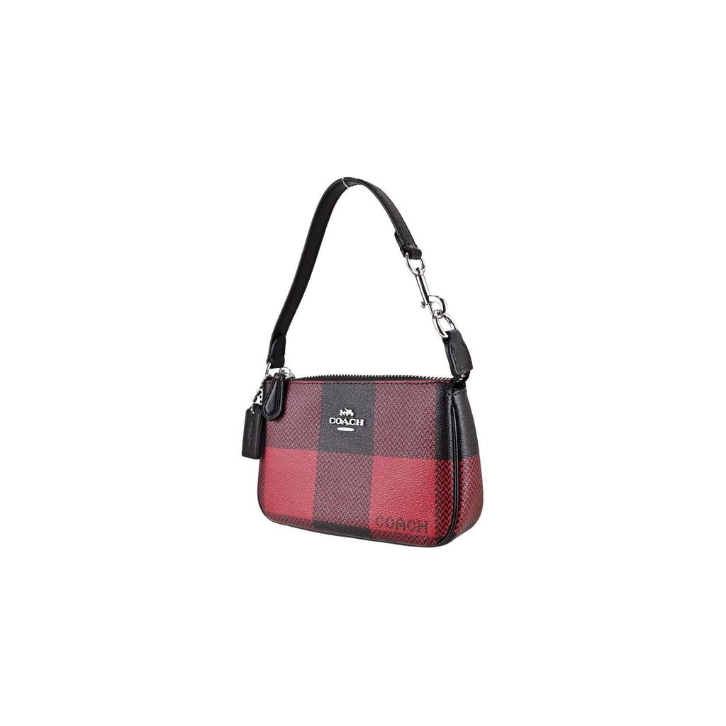 Coach Nolita 15 Сумка-кошелек для мелочи на молнии из ПВХ и кожи с клетчатым принтом, Сумка-маджонг, Женские сумки, Красно-черный C1580-SVS66