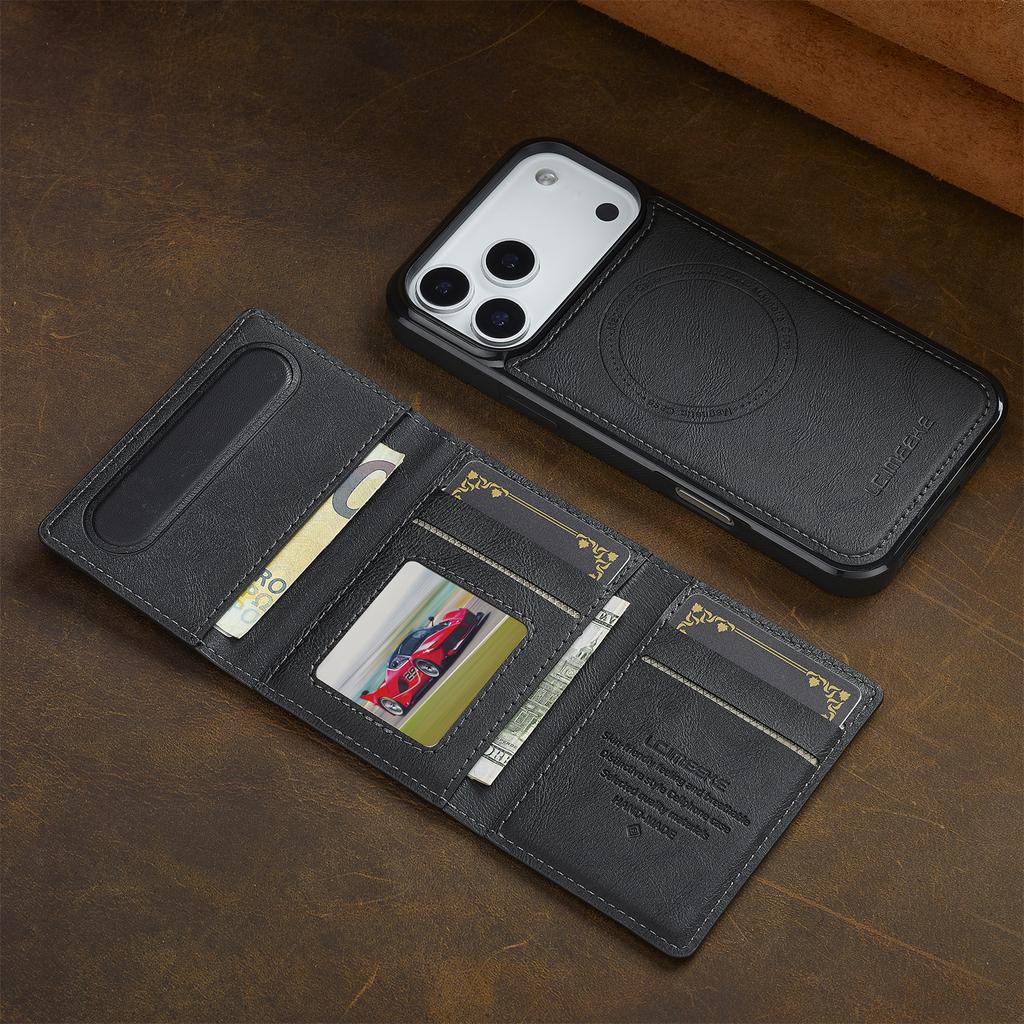 LC.IMEEKE L5 For iPhone 17 Pro Max Magnetic Phone Case Leather Back Cover with Detachable Card Holder