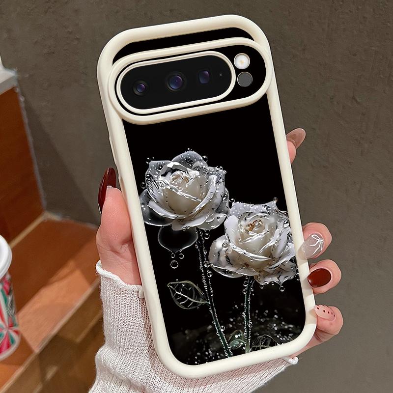 Чехол для телефона с узором белых роз для Google Pixel 9 Pro XL Чехол для Google Pixel 8 7 Pro 8A 7A Мягкая силиконовая накладка из ТПУ