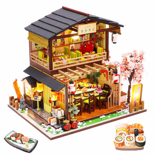 Spilay DIY Wooden Dollhouse Miniature Handmade Kit Set for Beginners, Japanese-Style DIY Wooden Dollhouse with 3D Puzzle and LED Lights, Perfect As a