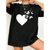 Oversized T Shirt Black Heart And Butterflies Print Casual Summer Wear