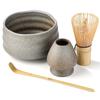 4-Piece Matcha Tea Ceremony Utensil Set: Matcha Tea Bowl, Chawan (100-Stage), Chasen Holder, and Chashaku (Tea Scoop)