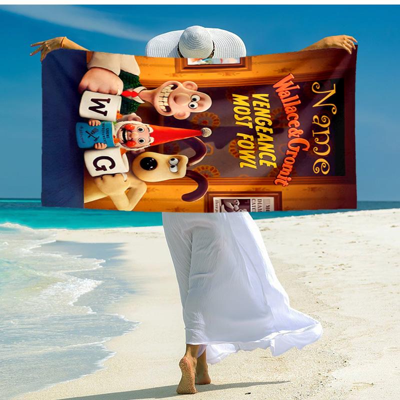 Personalized customized proof beach towel with Wallace and Gromit pattern - soft, absorbent,quick-drying,perfect swimming,camping&bathing