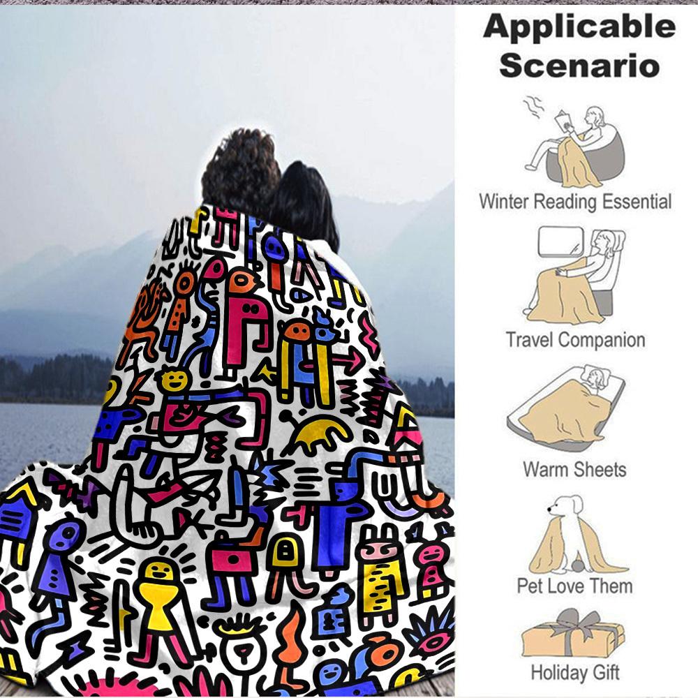1pc Colorful Characters Blanket Warm, Cozy, And Soft, Suitable for Sofas, Beds, Cars, And Office Use.Perfect for Camping And Travel, Making It a Great