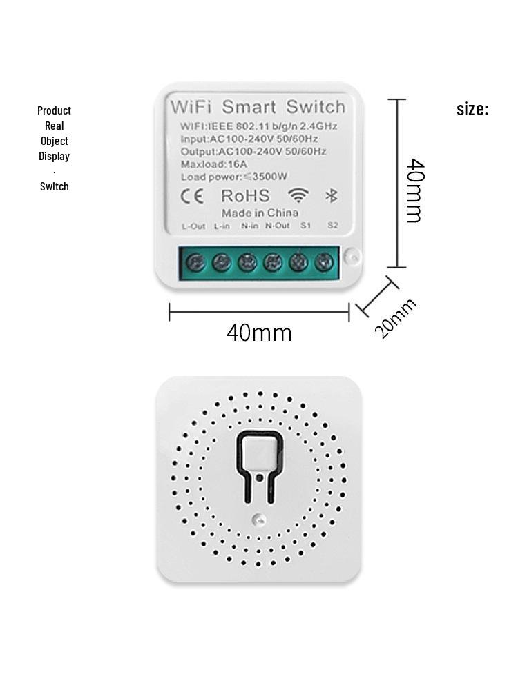 Простой умный Wi-Fi выключатель: Мини-автоматический выключатель скрытого монтажа, не требует подключения проводов, совместим с Alexa, мобильный таймер и двойное управление.