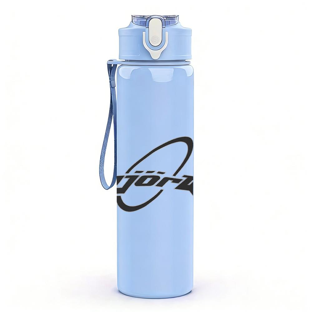 1PC Black wave cursive band text print 750ml colorful plastic sports water bottle leakproof pop up lid with straw for outdoor work home use