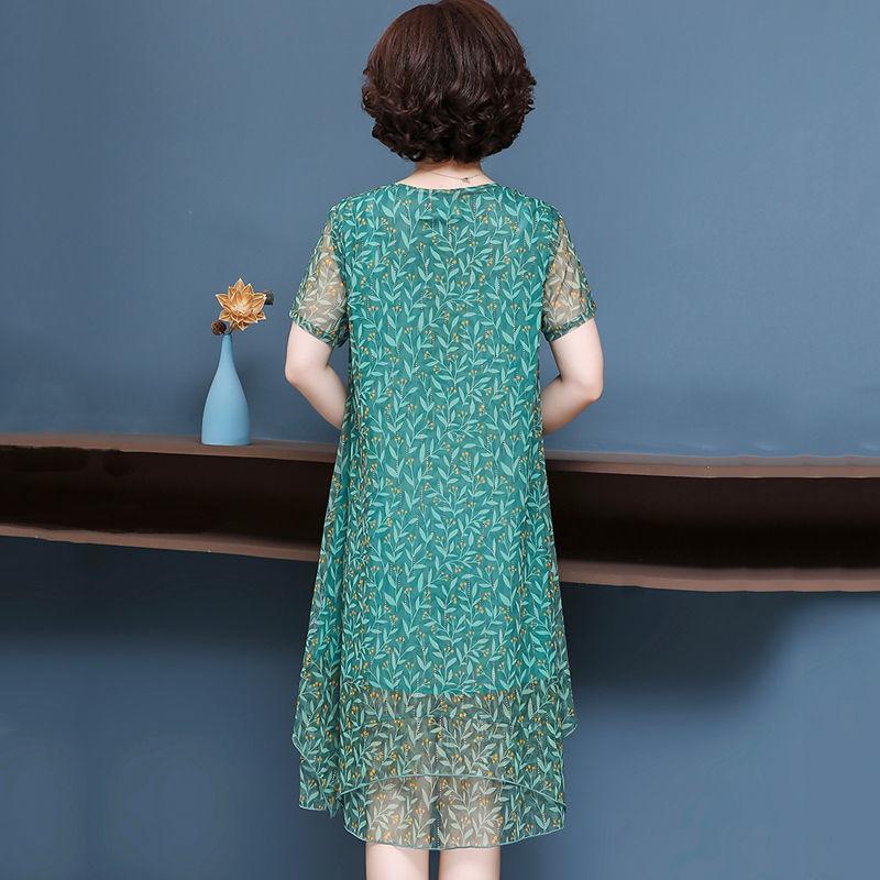 Летнее платье больших размеров, женская дышащая юбка с коротким рукавом для мамы, женская юбка среднего возраста