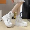 New Winter High Heels Women'S Round Head Front Lacing Side Zipper Rivet Thick Soled Non-Slip Mid-Calf Boots