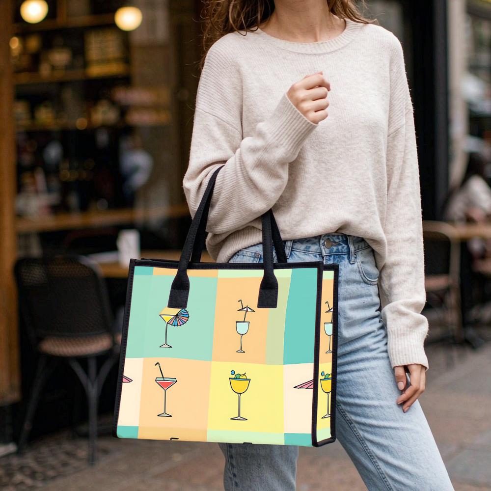 Cocktail Pattern Tote Bag Large Capacity Stylish Casual Daily Handbag for Ladies