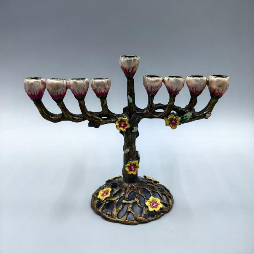 European Enamel Metal Candle Holder Ornament Retro Enamel Nine-head Lamp Holder Home Decoration Crafts