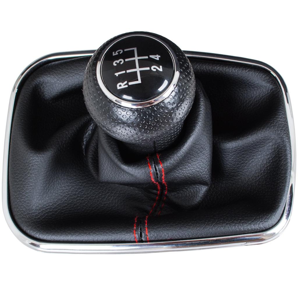 VW Golf IV 97-03 Gear Shift Knob & Gaiter with Red Stitch and Chrome Frame, 5-Speed, 23mm Opening