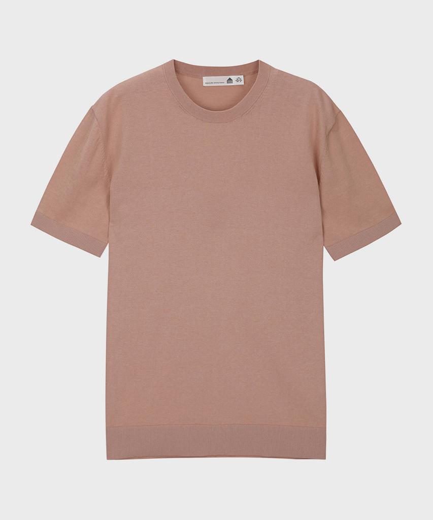 BASIC HOUSE Uni Cotton Round Neck Short Sleeve Knit Deep Pink Lwkt3101