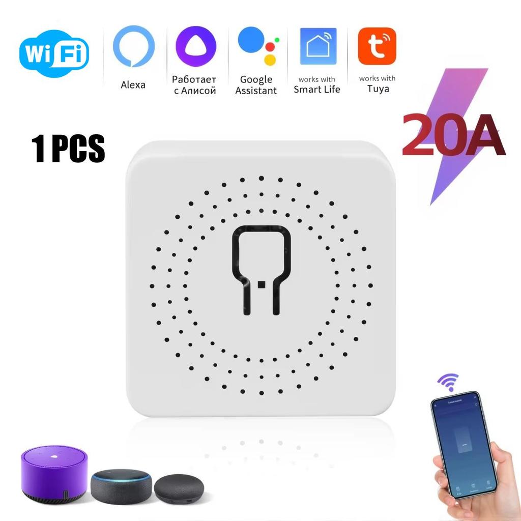 Tuya WiFi Мини-умный переключатель 16A/20A DIY Реле-автомат 2-стороннее управление Таймер Голосовое управление Умный дом