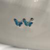 Small And Exquisite Blue Oil-Dripping Butterfly Stud Earrings Women'S Retro Elegance Niche Fashion Temperament Versatile Earrings