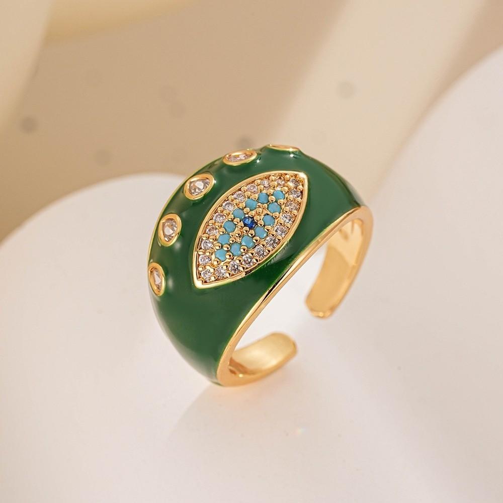 Pleated Devil's Eye Devil's Eye Ring Vintage Exaggerated Glaze Luxury Ring Alloy Copper Banquet Metal Rings Opening Finger Ring