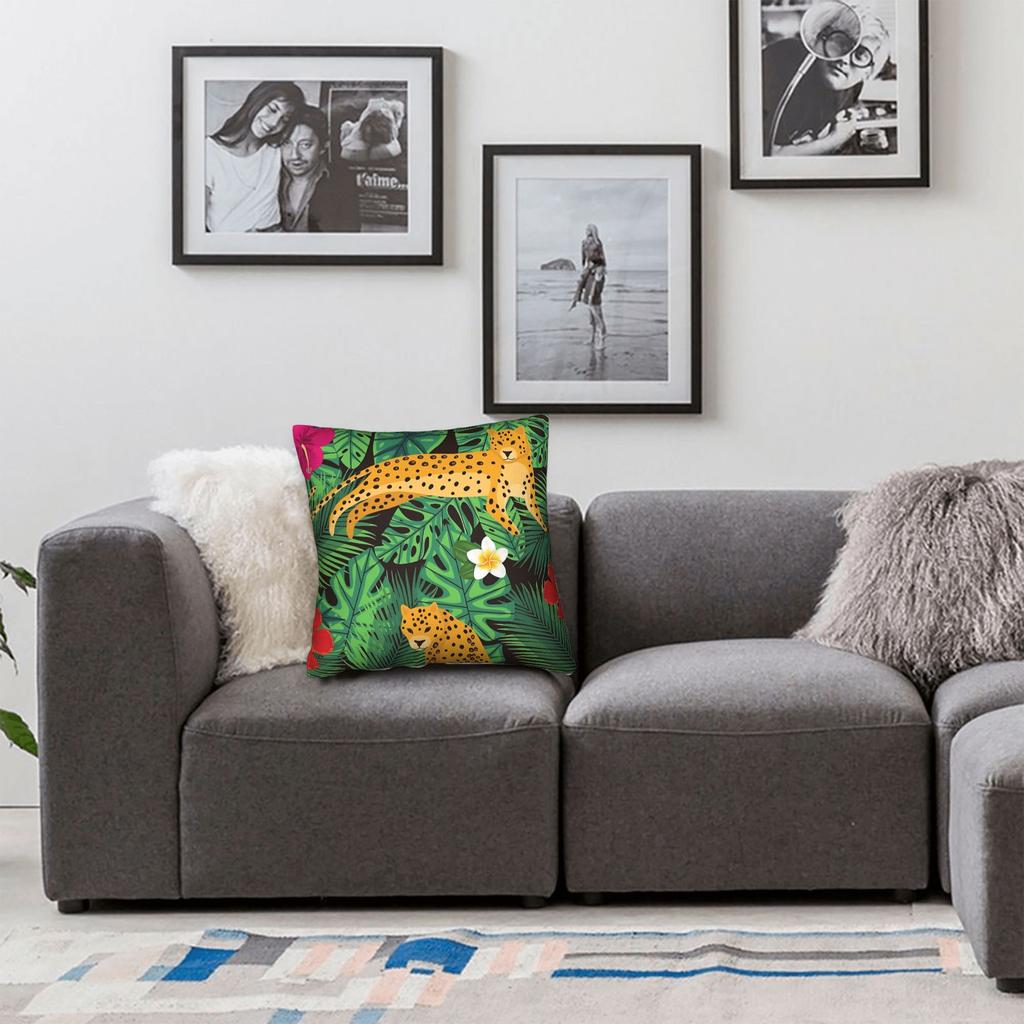Pillow Cover Leopard & Tropical Floral Retro Trendy Pillow Case For Wedding Party Home Decor Pillowcases