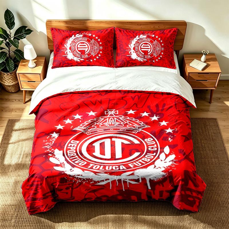 Deportivo Toluca Futbol Club (1) 3pc set suitable for master bedrooms soft and comfortable an ideal gift for family and friends Includes one duvet cov