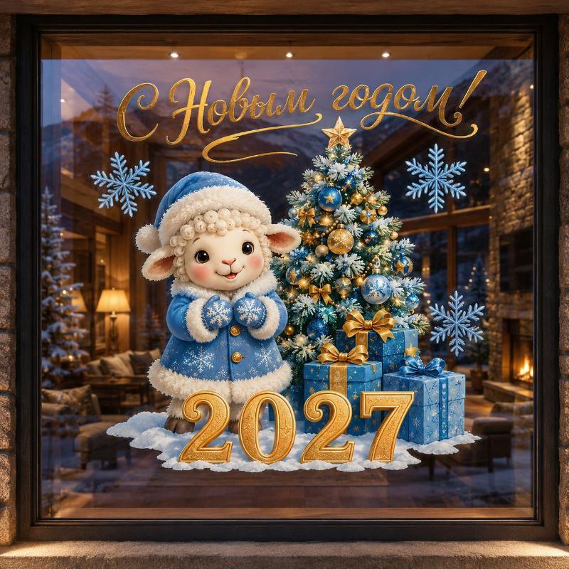 2027 Овечка Статичная Наклейка на Окно С Новым Годом Наклейки Милый Ягненок Рождественское Украшение на Окно Домашний Декор Украшение на Стекло Магазина