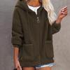 Женская мода сплошной цвет с длинным рукавом на молнии с капюшоном карман флисовое пальто ягненка