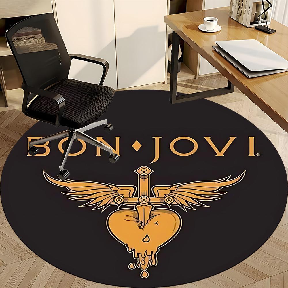 1PC Bon Jovi Office Round Rug - Perfect for Office or Study Decor, Non-Slip Backing, Decorative Floor Mat yy250916076