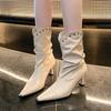 Fashion Winter New Thin Heel Short Boots Women's Pointed Head Rivet Sleeve Fold Anti-slip Wear-resistant Single Boots