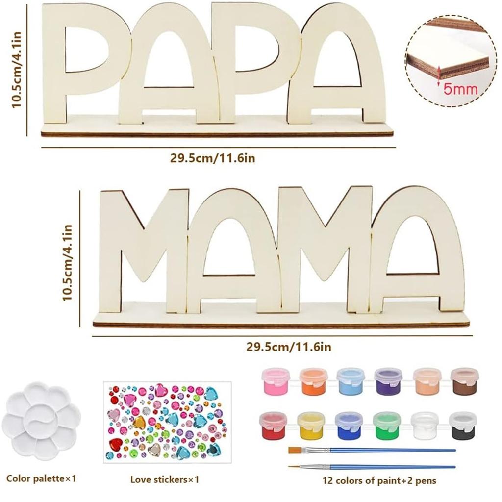 MAMA PAPA Bastelset Holz Bilderrahmen, Papa Mama Geburtstagsgeschenk Holznamen Bemalen Fotos Mutter Vater Geburtstag Vatertag Mutter