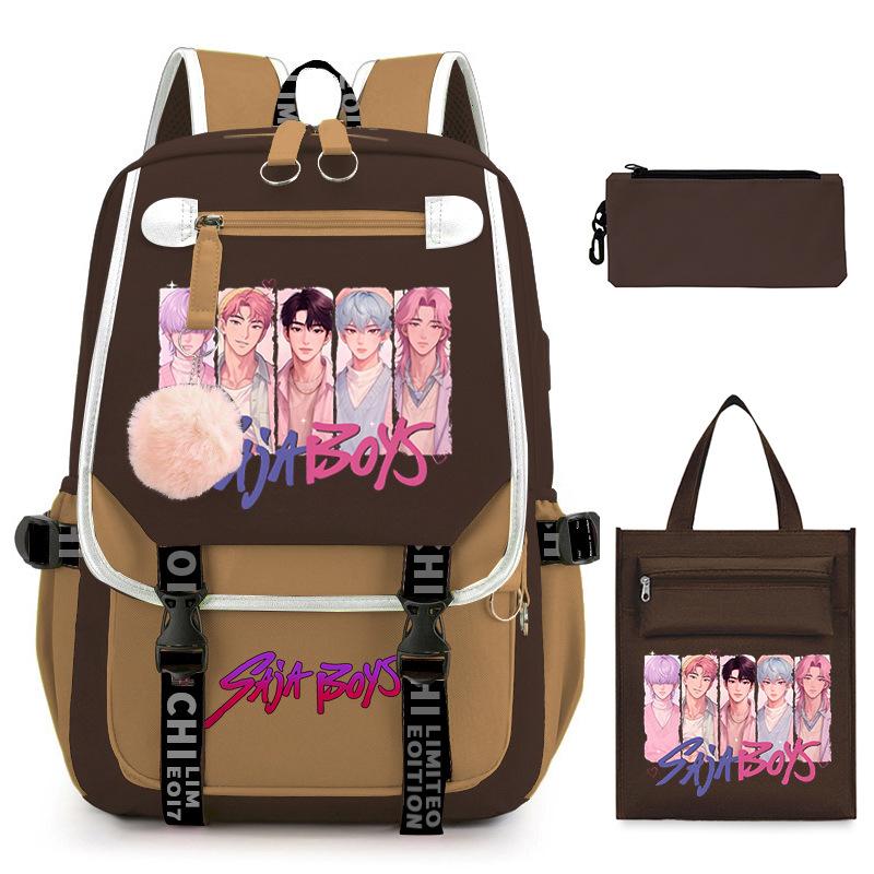 K-Pop Anime Cartoon Printed Student Casual Backpack Trend Tote Bag Pencil Case Set