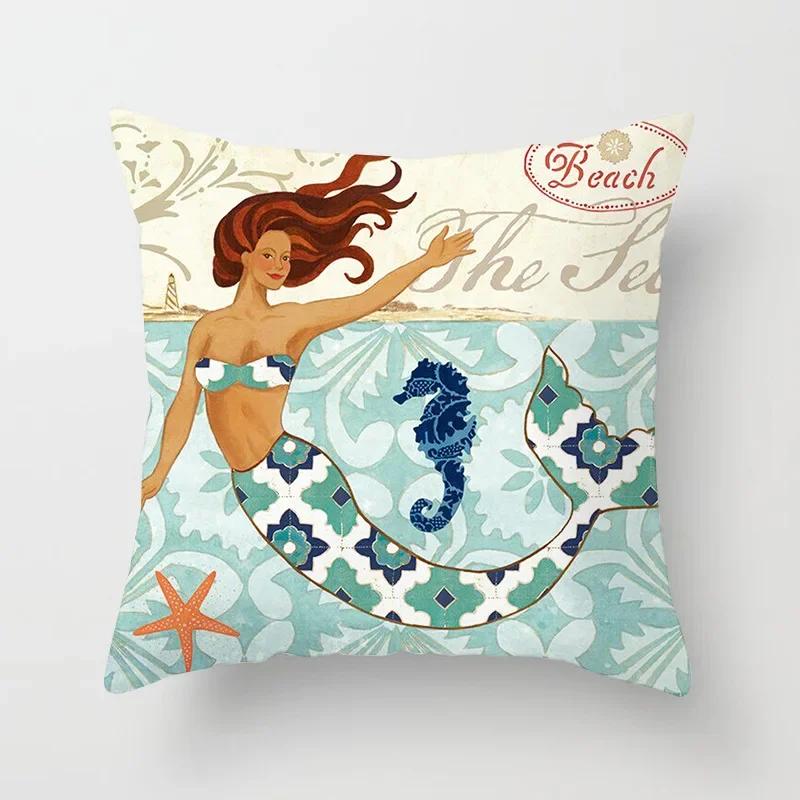 Sea Mermaid Throw Pillow Cover With Short Plush Print For Living Room Sofa Decoration Cushion Cover Pillow Covers Decorative