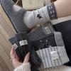 Шерстяные носки Детские носки для складывания Сезонные Утепленные Теплые Корейские Серые С вышивкой Кошка В полоску Тканевая этикетка Носки средней длины