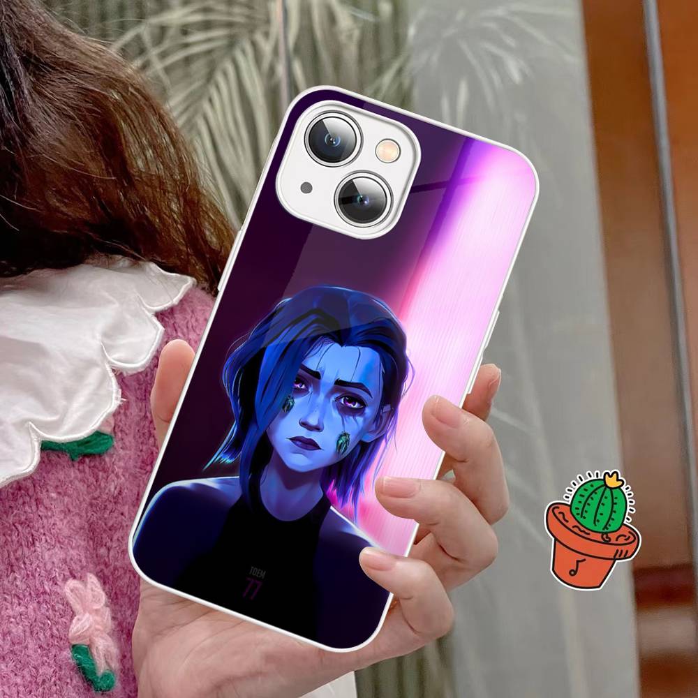 Чехол для телефона с персонажем Джинкс из мультфильма Arcane для iPhone 15 13 12 Mini 11 Pro XS Max X XR 14 Plus, Чехол из закаленного стекла