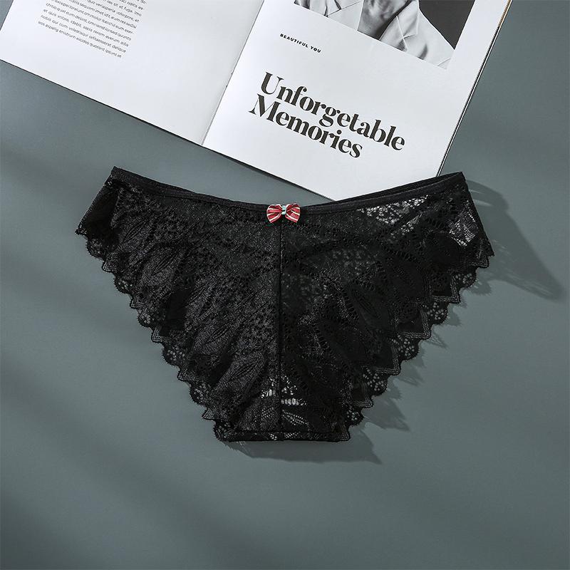 Plus Size Women's Back Hollow Lace Panties Sexy Breathable Briefs Shaped Like Peacock Feather Underwear