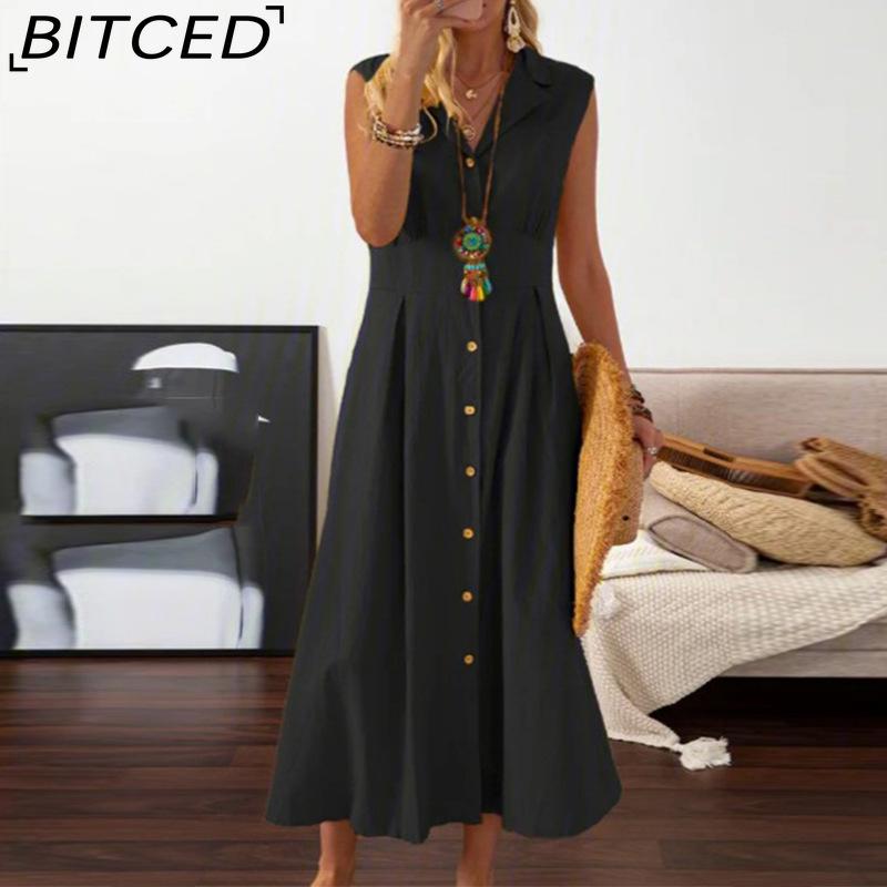 BITCED Платье А-силуэта Элегантное платье Beauty Lady Однобортное длинное платье с большим подолом Однотонное