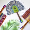 Colorful Striped Patterns Hand Braided Fan Bohemian Cattail Fan  School/Office