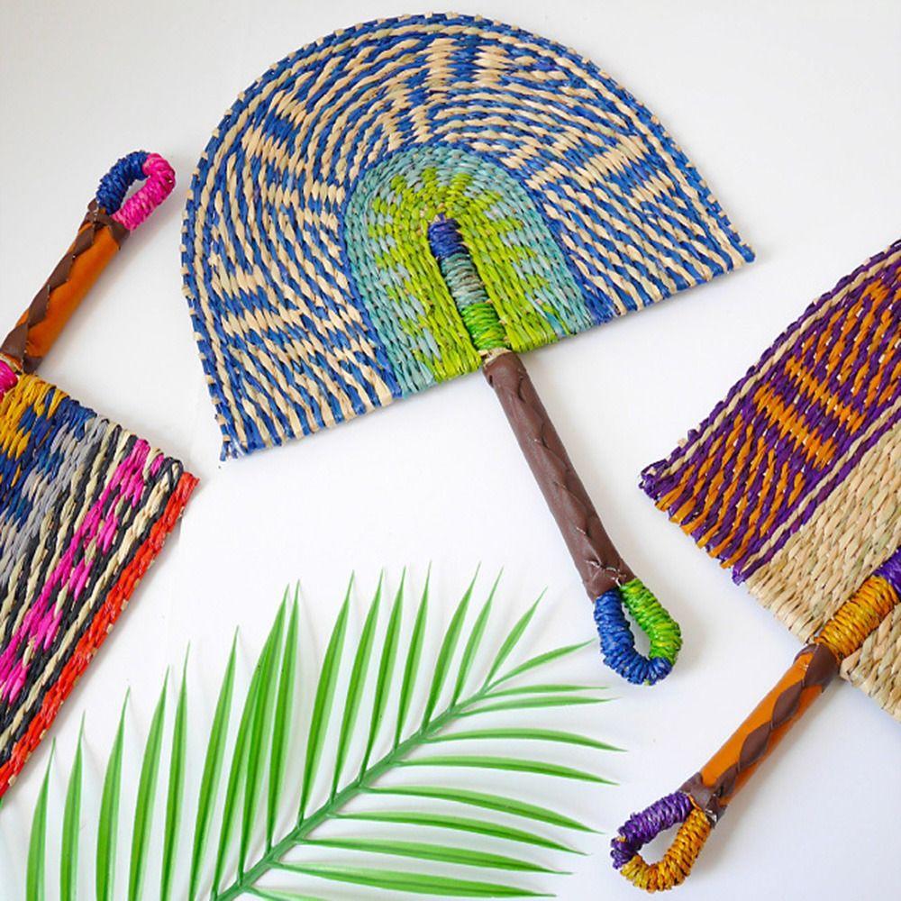 Colorful Striped Patterns Hand Braided Fan Bohemian Cattail Fan  School/Office