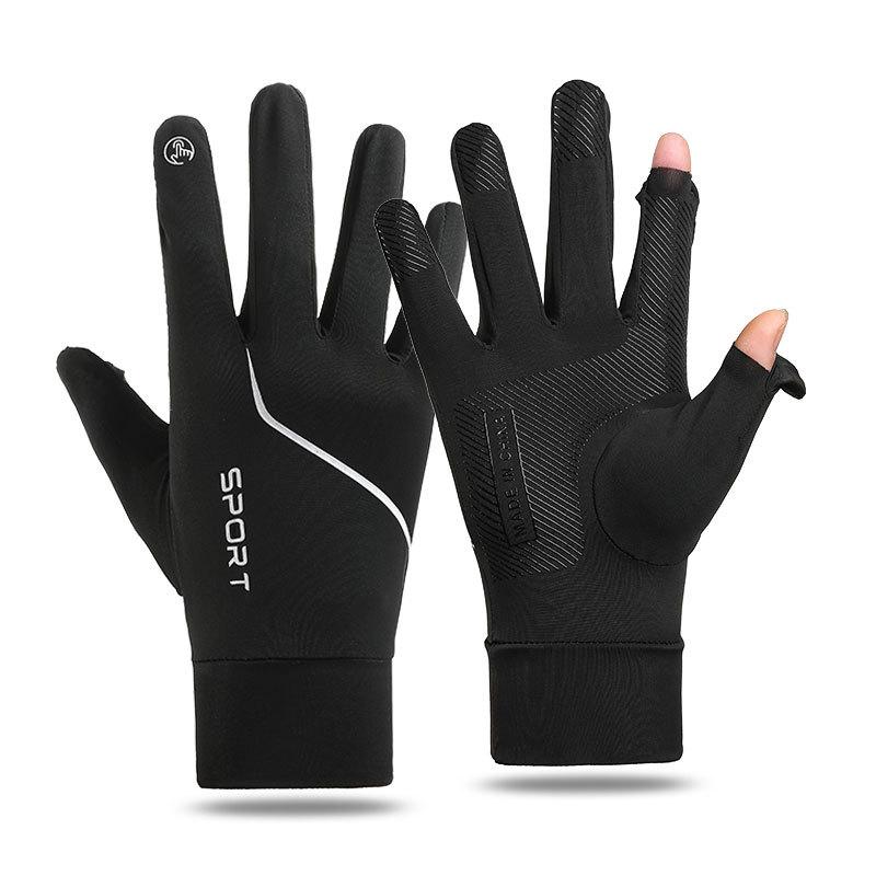 UV Protection Men‘s Gloves Cycling Anti Slip Ice Silk Fishing Flip Finger Touch Screen Driving Breathable Cooling Elastic Gloves