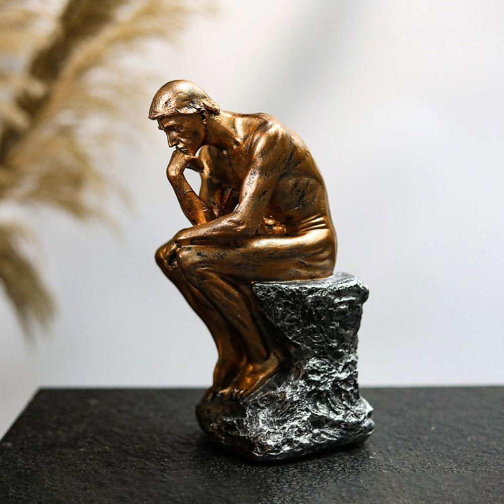 Creative Thinker Sitting Resin Sculpture Kawaii Thinker Doll Toy Thinker Desk Craft  Bedroom