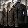 Men's Leather Business Jacket Plus Velvet Large Lapel Suit Long Leather Jacket