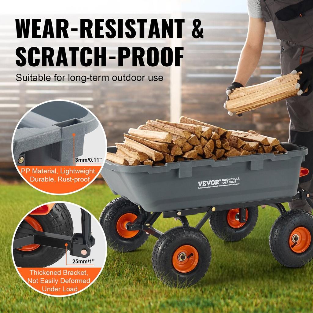 Poly Garden Dump Cart Heavy-duty Yard Carts and Wagons 800 lbs 10" Tires