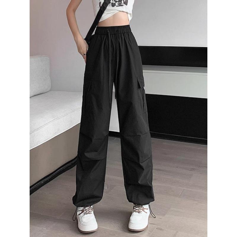 Женские повседневные брюки для бега, однотонные брюки с низкой талией, широкие мешковатые брюки на шнурке, уличная одежда Y2k, свободные спортивные штаны