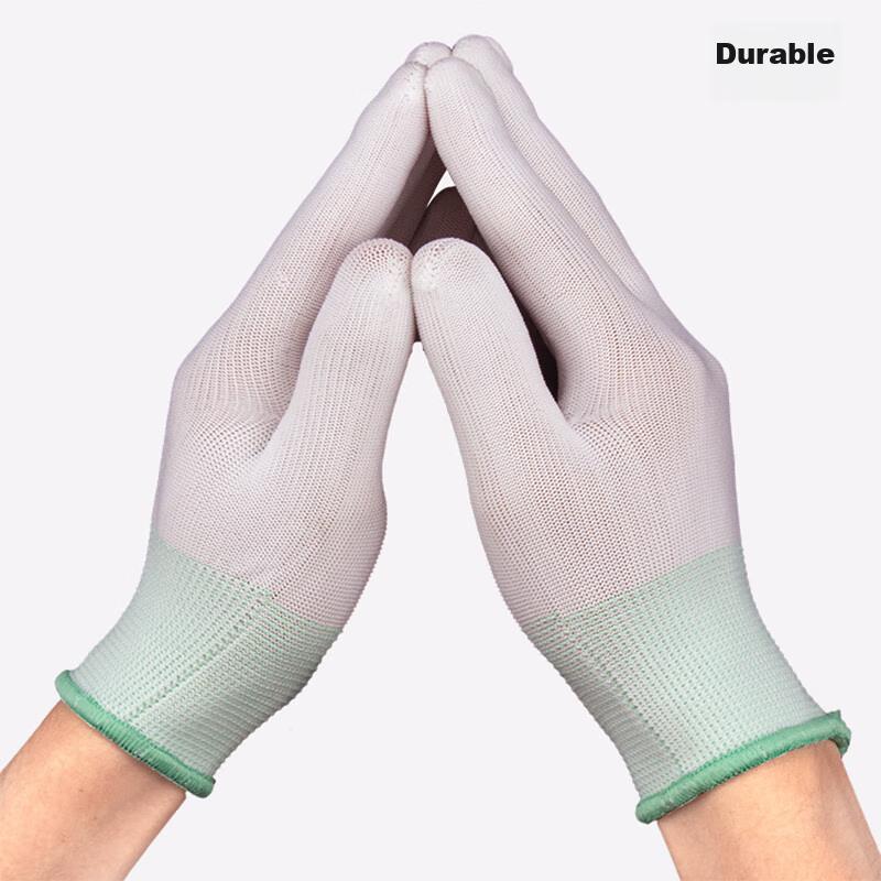 BAIGE PU Coated Finger Gloves, Nylon Dipped Work Gloves, Anti-Slip Protective Gloves for Work, Thin Style, 12 Pairs, CW204202