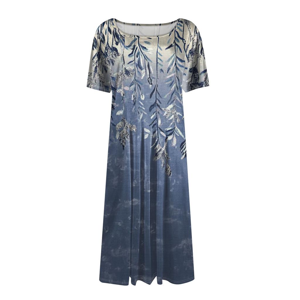 Women's Loose Casual And Fashionable Round Neck Short Sleeved Printed Mid Length Dress