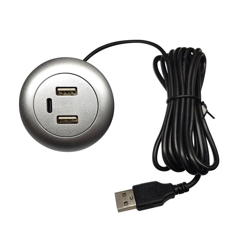 1 шт. USB-зарядное устройство Type-C 3 в 1, разветвитель, встраиваемый в стол USB-хаб для ноутбука, ПК, мобильного телефона, зарядка, мебель, офисная розетка