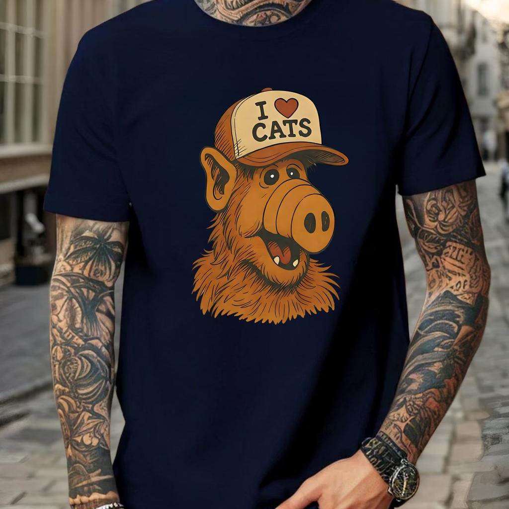 Retro Tshirt 80s Retro Style Alf Fun Tshirt Suitable For Nostalgic Enthusiasts Unisexs Tshirt Round Neck Short Sleeve