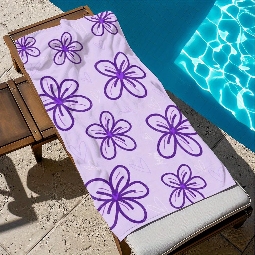 Purple Floral Large Soft Stylish Beach Towel, for Men Women Pool Beach Vacation Summer